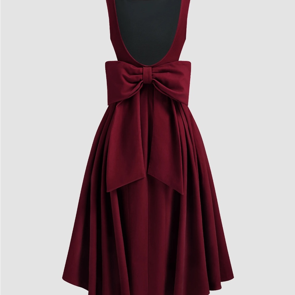 Elegant Burgundy Dress with Bow